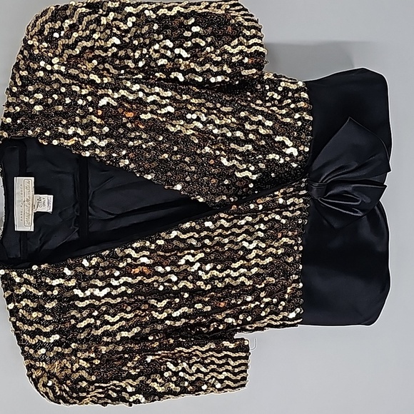 Barbara Chodos for Michael Marcella Gold Sequined+Black Taffeta Evening Jacket - Picture 15 of 17